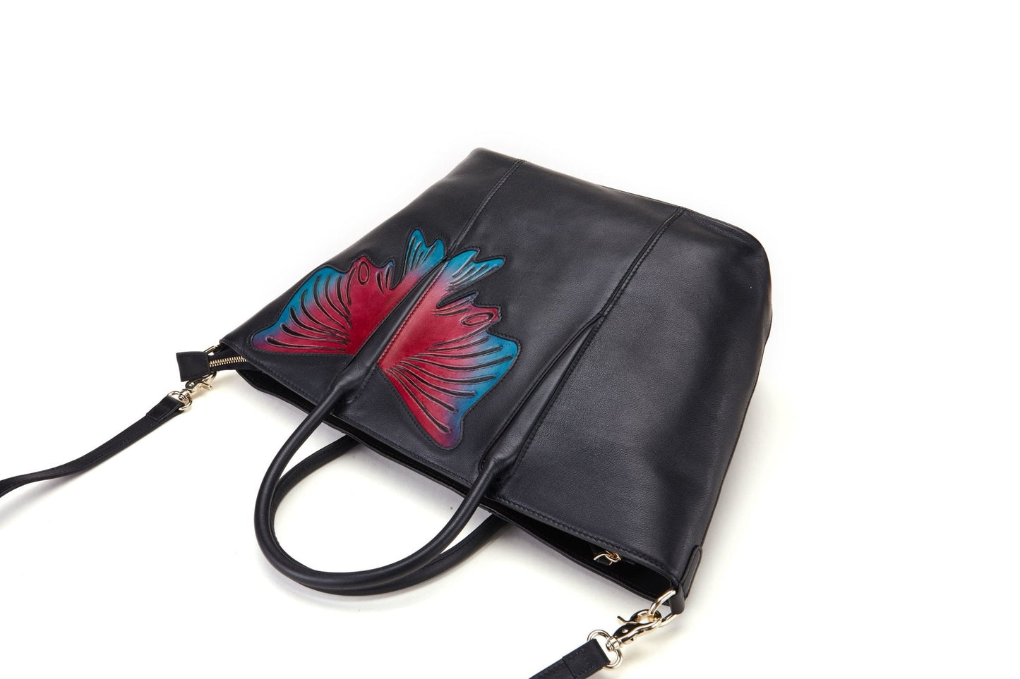 Butterfly Black Short Handle Bag