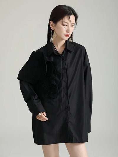 Sheltey Ruffle Flower Blouse - Black