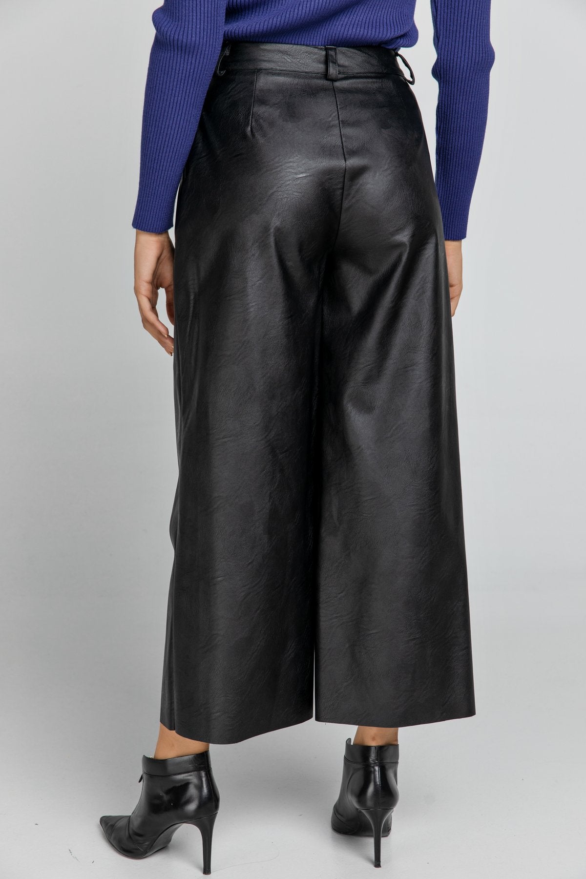 Black Faux Leather Culottes by Conquista Fashion