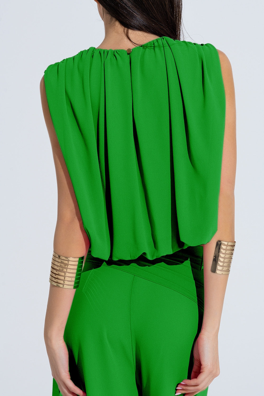 Green Chiffon Top With Ruche Design