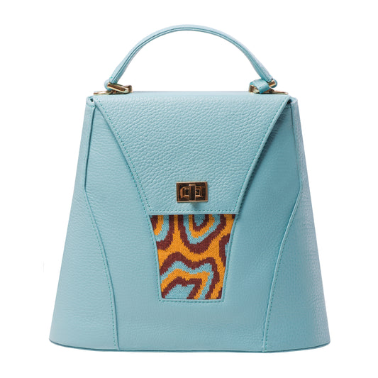 TATI BODUCH Designer Handbag, AGATE Collection, Genuine Leather: Turquise, Knitwear: Turquise
