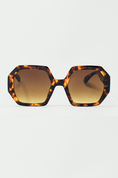 Hexagonal Oversized Sunglasses in Dark Tortoiseshell