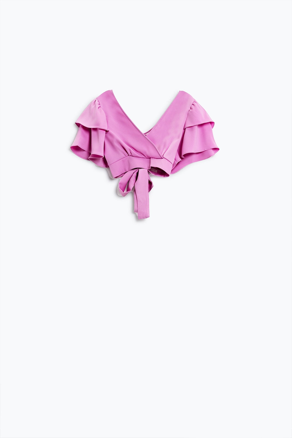 Pink Crop Top With Short Sleeves and V-Neck