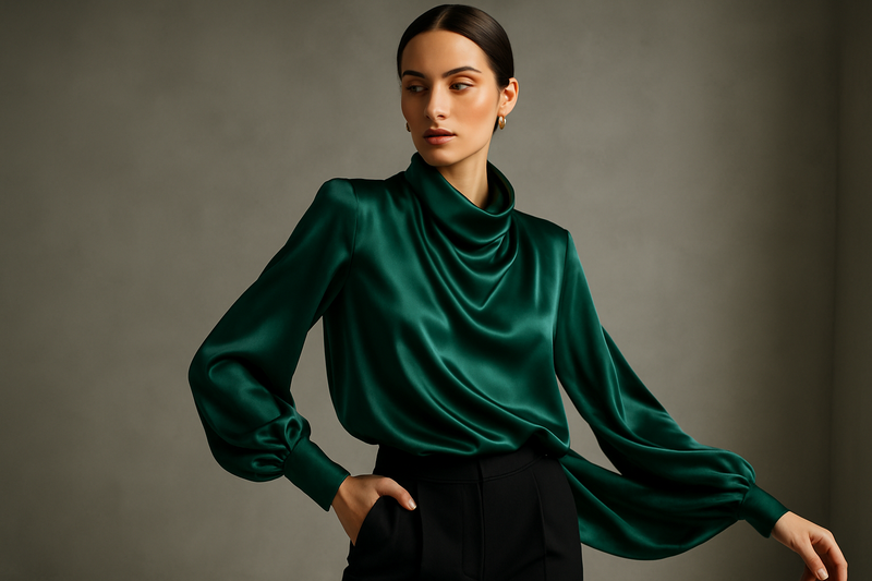 Woman wearing elegant silk blouse